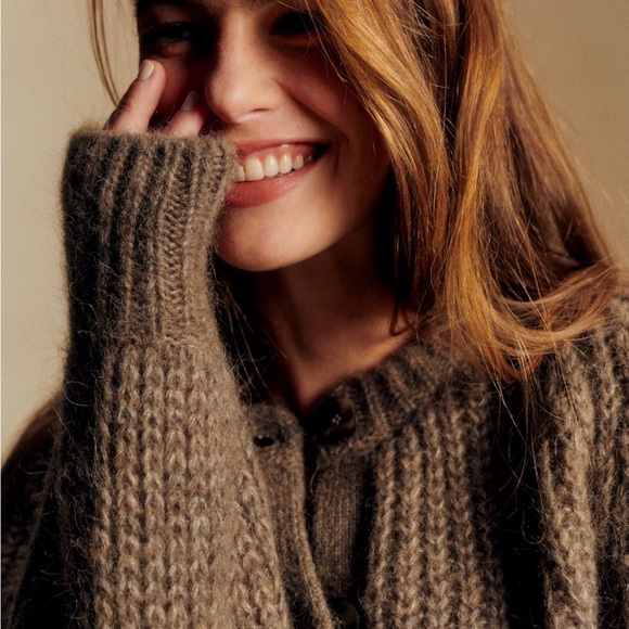 Sezane Emile Cardigan Alpaca Blend Brown Chunky Knit NWOT - Picture 7 of 7